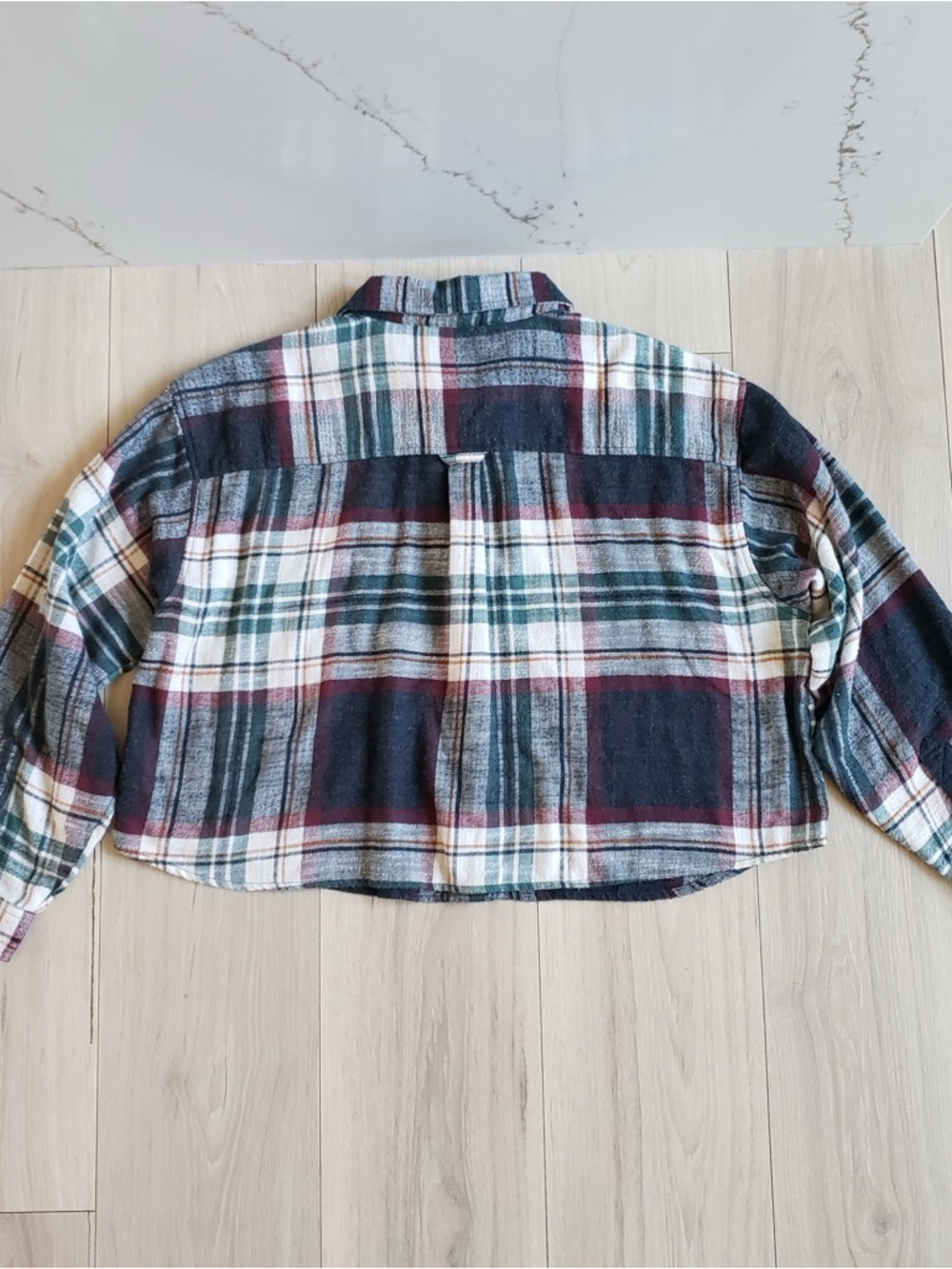American Eagle Plaid Shirt in Navy, Green & Burgundy - Picture 2 of 7